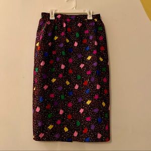 Vintage Pattern silk midi skirt
